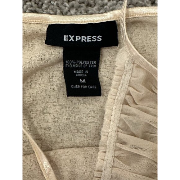 VTG Y2K Babydoll‎ Tank Top V Neck Fairy Sheer Lace Whimsigoth Milkmaid Cream M - Picture 6 of 7